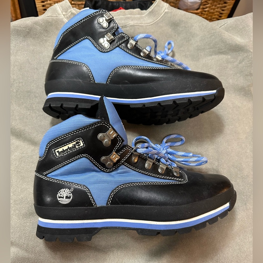 Timberland Euro Hiker Leather Black/Blue Boots Men’s Size 10